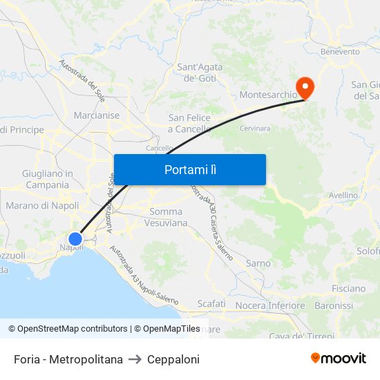 Foria - Metropolitana to Ceppaloni map