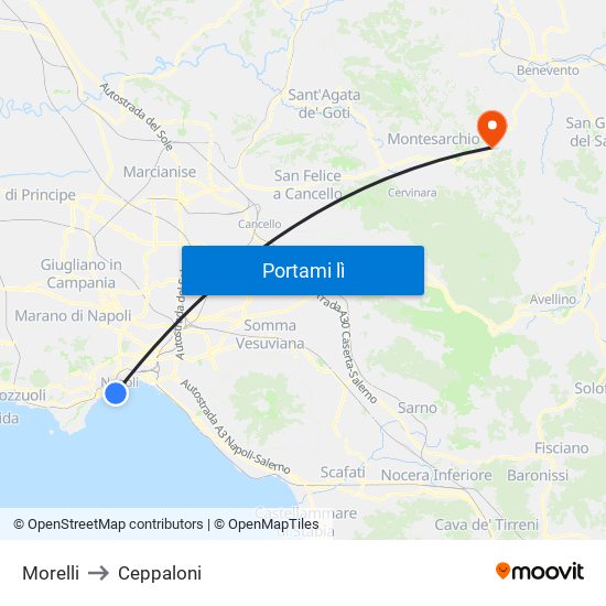 Morelli to Ceppaloni map