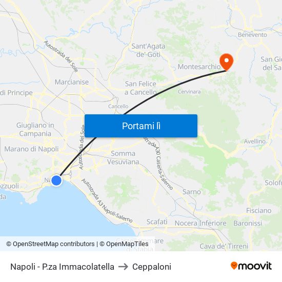 Napoli - P.za Immacolatella to Ceppaloni map