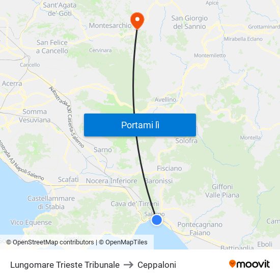 Lungomare Trieste Tribunale to Ceppaloni map