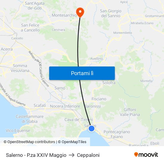 Salerno - P.za XXIV Maggio to Ceppaloni map