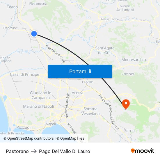 Pastorano to Pago Del Vallo Di Lauro map