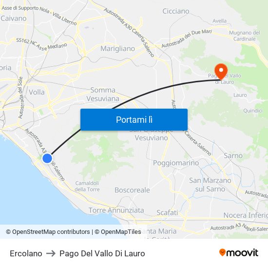 Ercolano to Pago Del Vallo Di Lauro map
