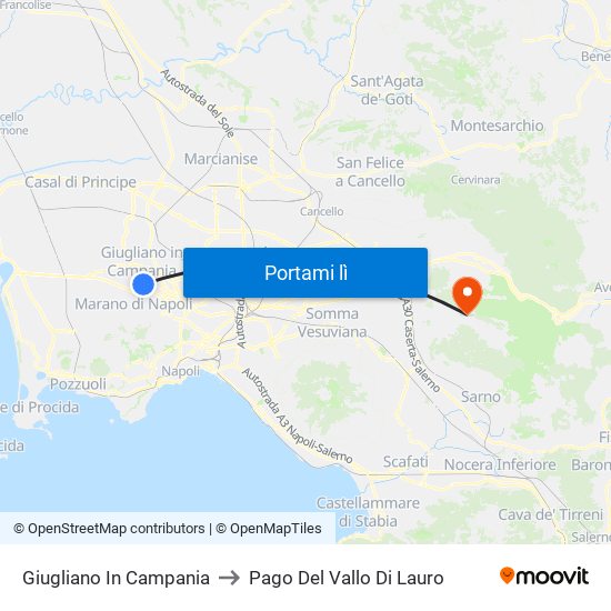 Giugliano In Campania to Pago Del Vallo Di Lauro map
