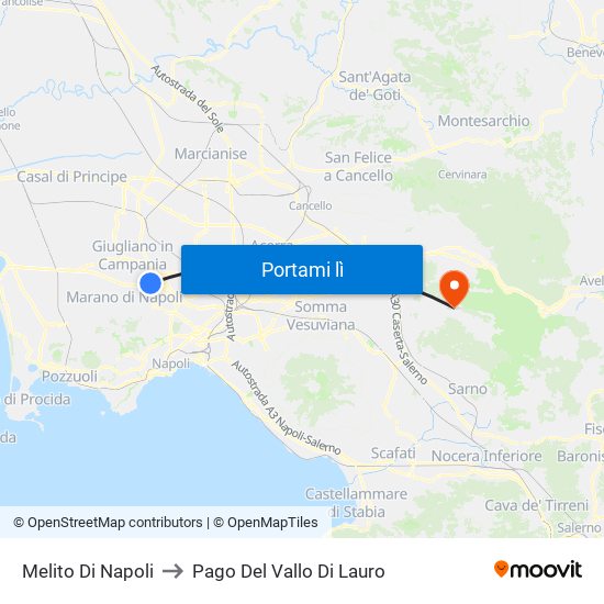 Melito Di Napoli to Pago Del Vallo Di Lauro map