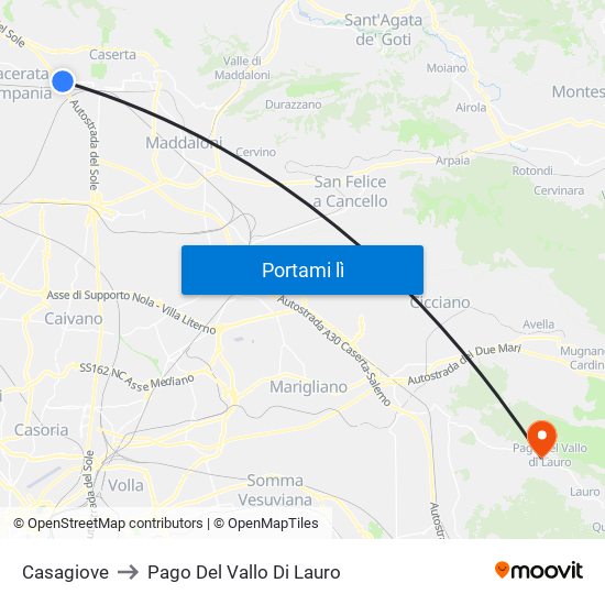 Casagiove to Pago Del Vallo Di Lauro map