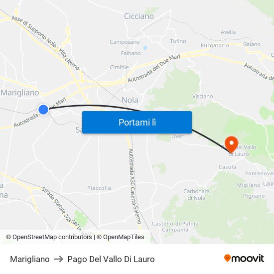 Marigliano to Pago Del Vallo Di Lauro map