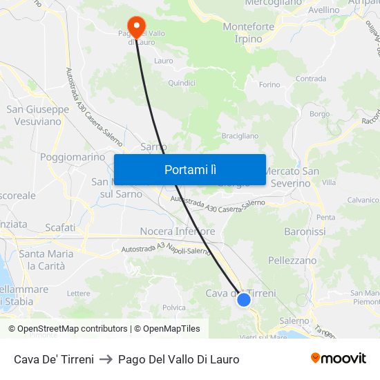 Cava De' Tirreni to Pago Del Vallo Di Lauro map