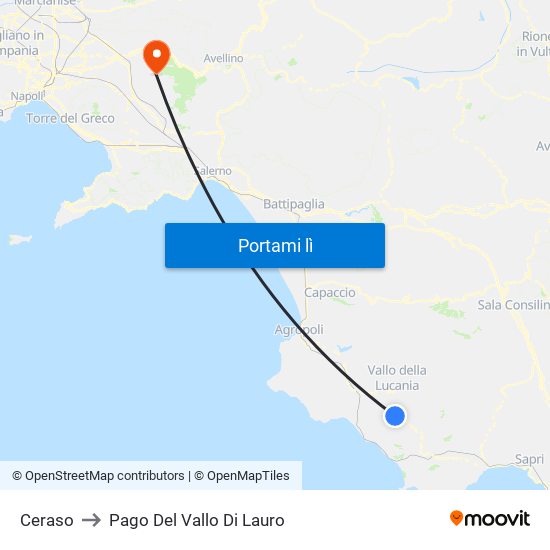 Ceraso to Pago Del Vallo Di Lauro map