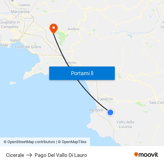 Cicerale to Pago Del Vallo Di Lauro map