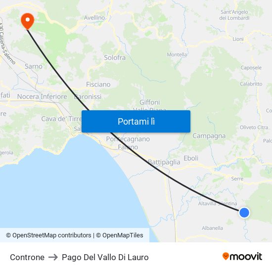 Controne to Pago Del Vallo Di Lauro map