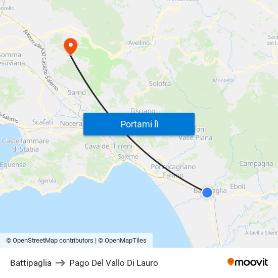 Battipaglia to Pago Del Vallo Di Lauro map