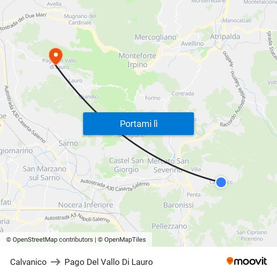 Calvanico to Pago Del Vallo Di Lauro map