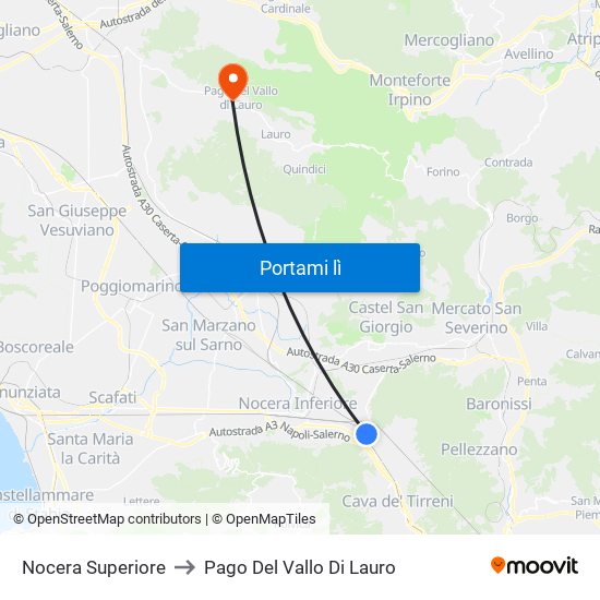 Nocera Superiore to Pago Del Vallo Di Lauro map