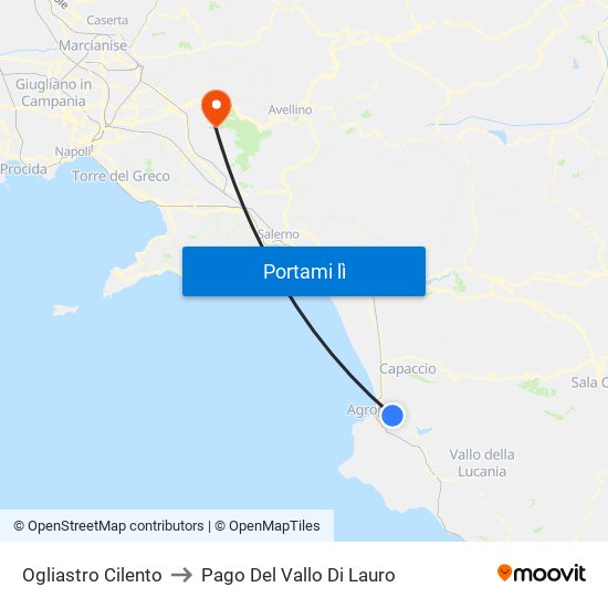 Ogliastro Cilento to Pago Del Vallo Di Lauro map