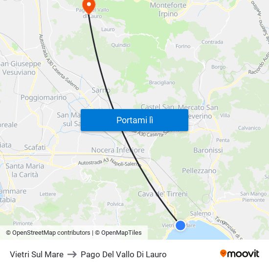 Vietri Sul Mare to Pago Del Vallo Di Lauro map