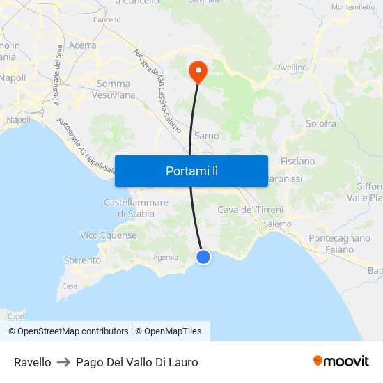 Ravello to Pago Del Vallo Di Lauro map