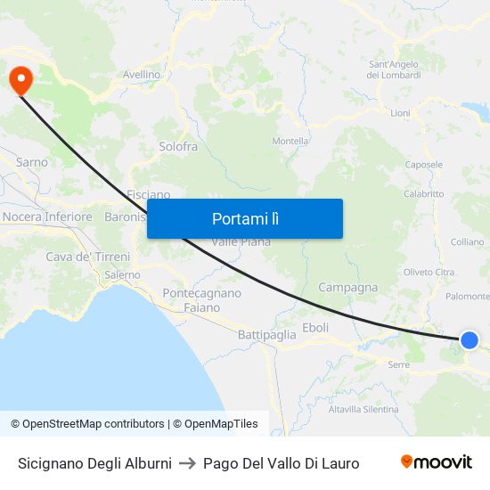 Sicignano Degli Alburni to Pago Del Vallo Di Lauro map