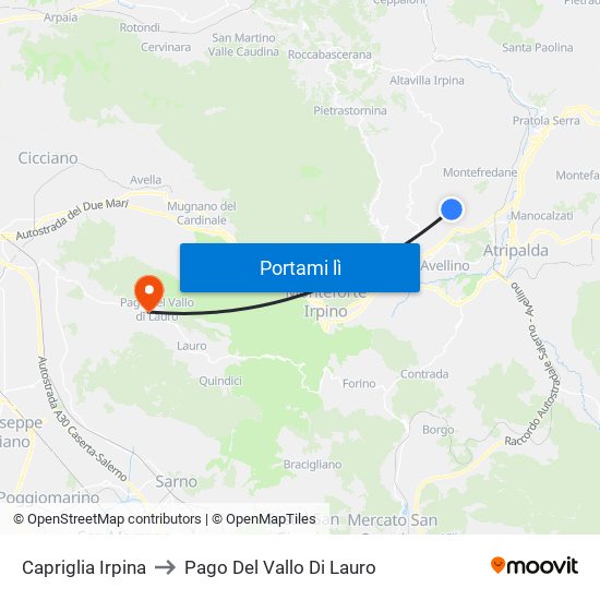 Capriglia Irpina to Pago Del Vallo Di Lauro map