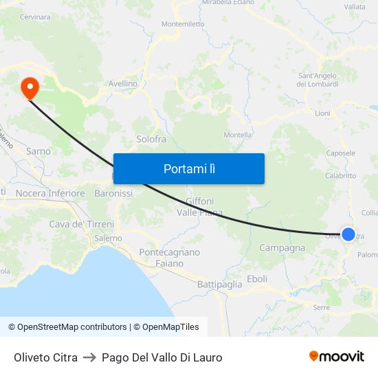 Oliveto Citra to Pago Del Vallo Di Lauro map