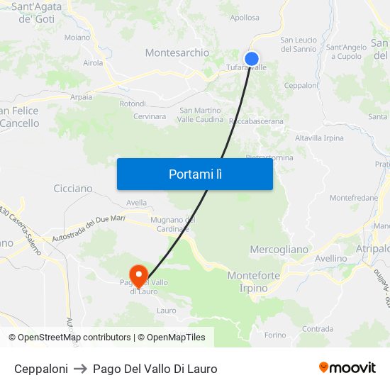 Ceppaloni to Pago Del Vallo Di Lauro map