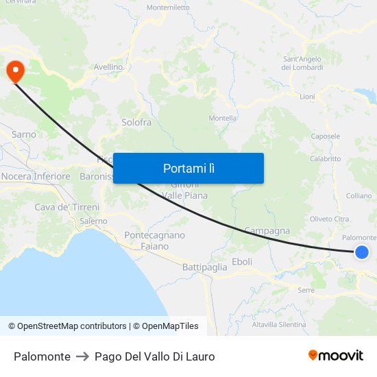 Palomonte to Pago Del Vallo Di Lauro map