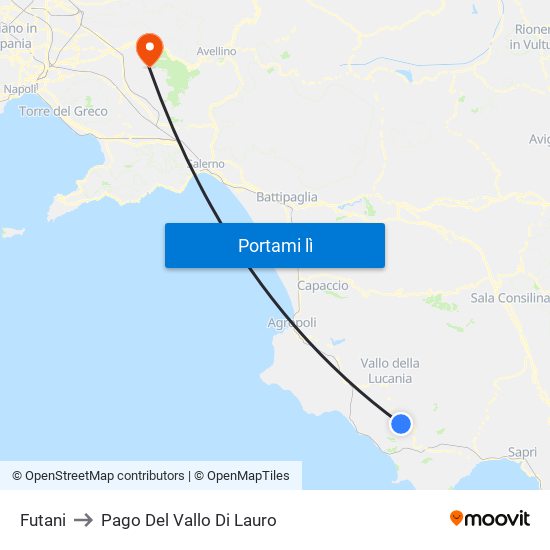 Futani to Pago Del Vallo Di Lauro map