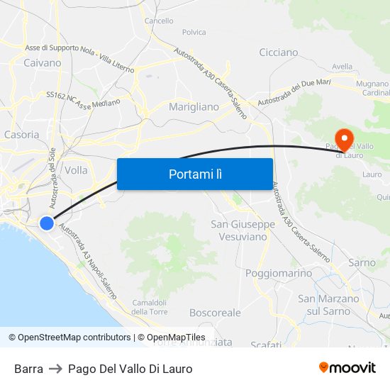 Barra to Pago Del Vallo Di Lauro map