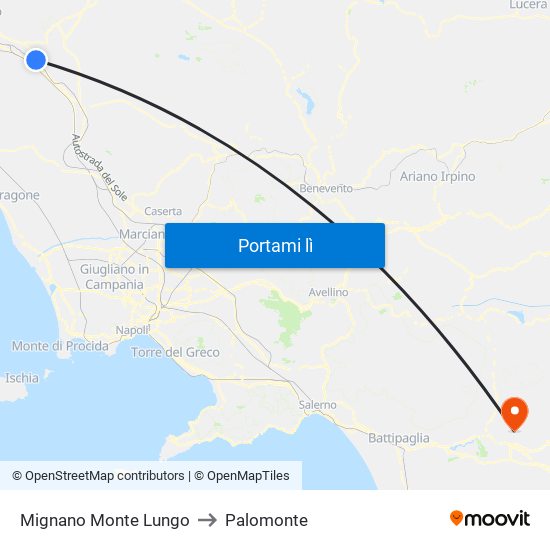 Mignano Monte Lungo to Palomonte map