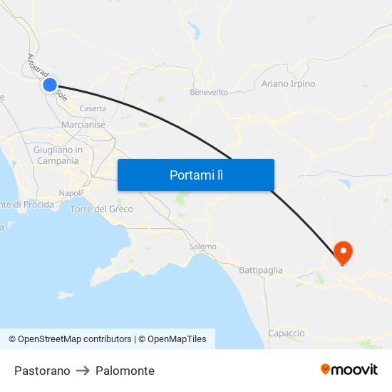 Pastorano to Palomonte map