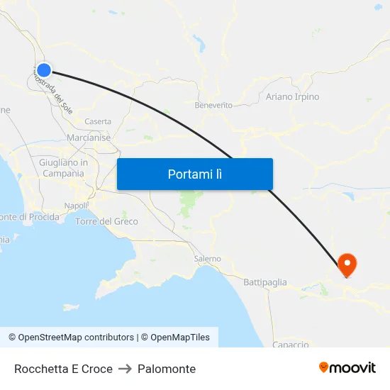 Rocchetta E Croce to Palomonte map