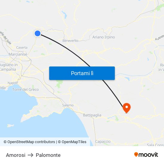 Amorosi to Palomonte map