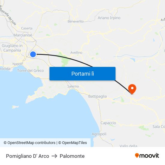 Pomigliano D' Arco to Palomonte map