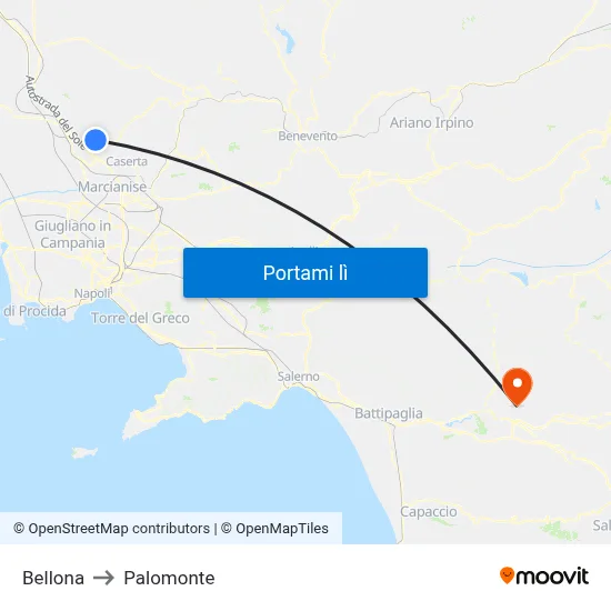 Bellona to Palomonte map