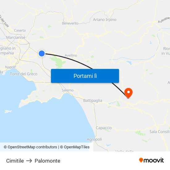 Cimitile to Palomonte map
