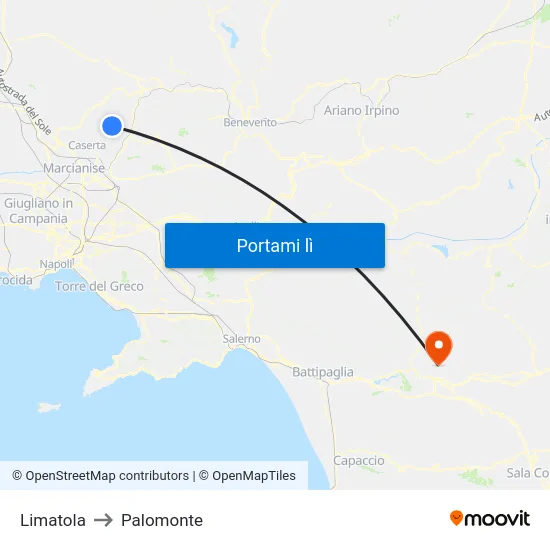 Limatola to Palomonte map