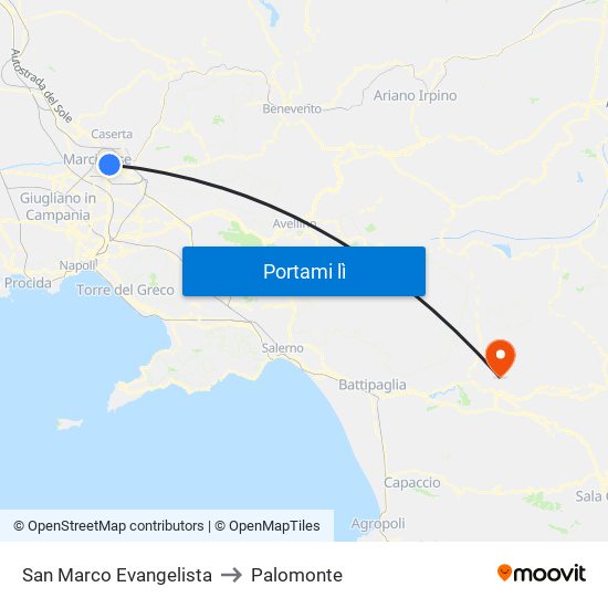 San Marco Evangelista to Palomonte map