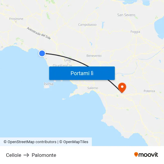 Cellole to Palomonte map