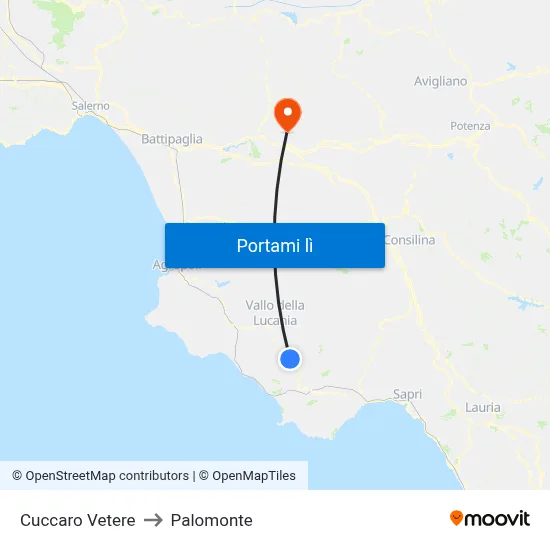 Cuccaro Vetere to Palomonte map