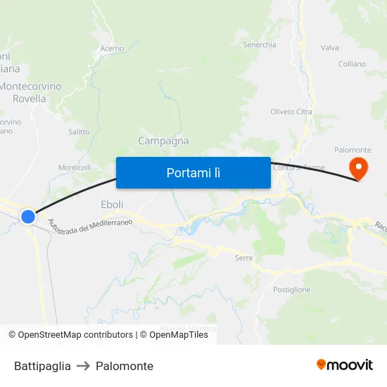 Battipaglia to Palomonte map