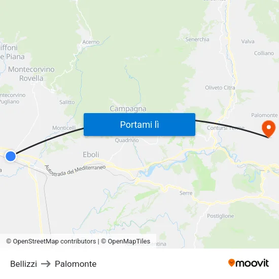 Bellizzi to Palomonte map