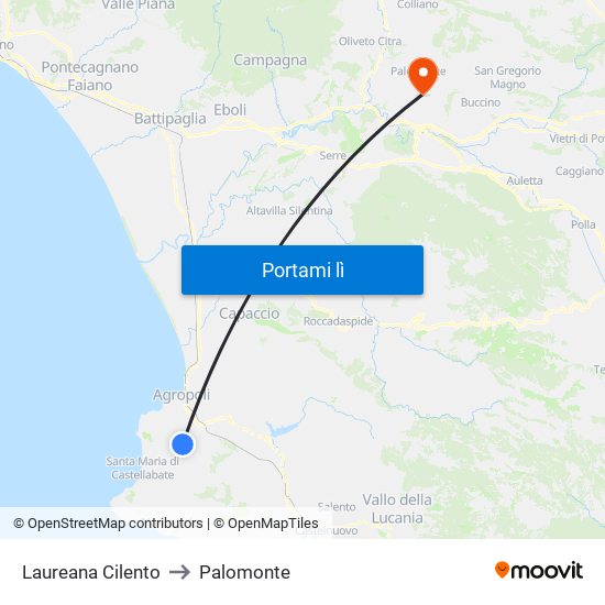 Laureana Cilento to Palomonte map