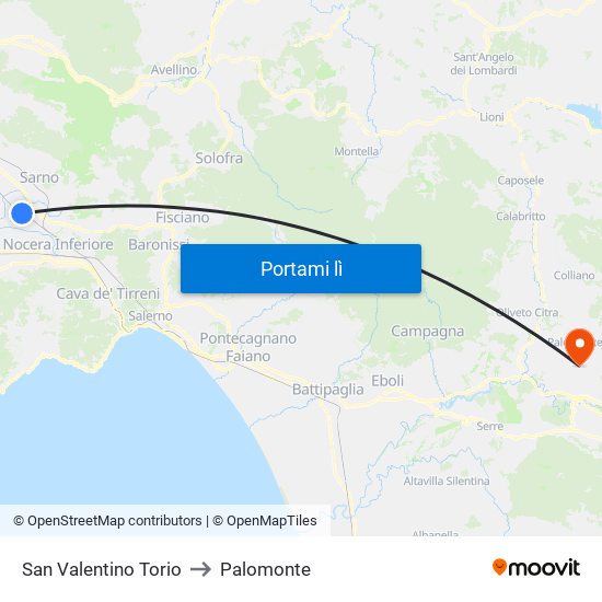 San Valentino Torio to Palomonte map