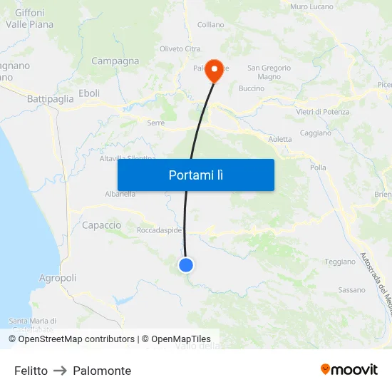 Felitto to Palomonte map