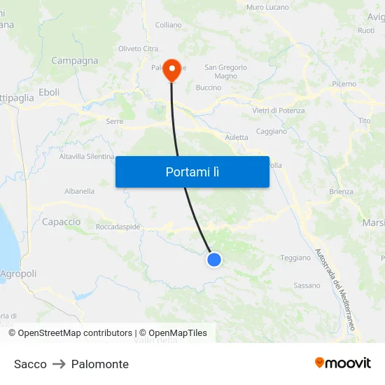 Sacco to Palomonte map