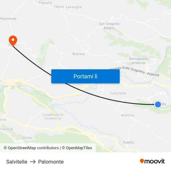 Salvitelle to Palomonte map