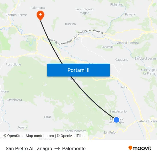 San Pietro Al Tanagro to Palomonte map