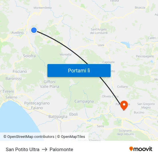 San Potito Ultra to Palomonte map