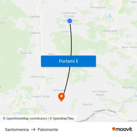 Santomenna to Palomonte map