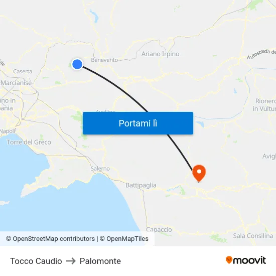 Tocco Caudio to Palomonte map